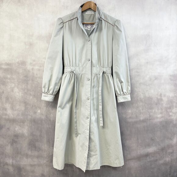 VTG Nordstrom Brass Plum Dress Trench Coat Size 11 Retro Modest Minimalist Gray - Picture 1 of 10